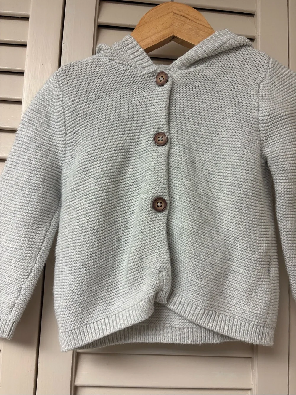 Carter's Light Gray Hooded Knit Cardigan with Wooden Buttons
